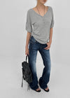 Lamber Button Roll-up Short Sleeve Tee