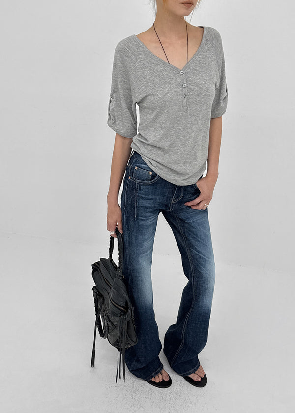 Lamber Button Roll-up Short Sleeve Tee