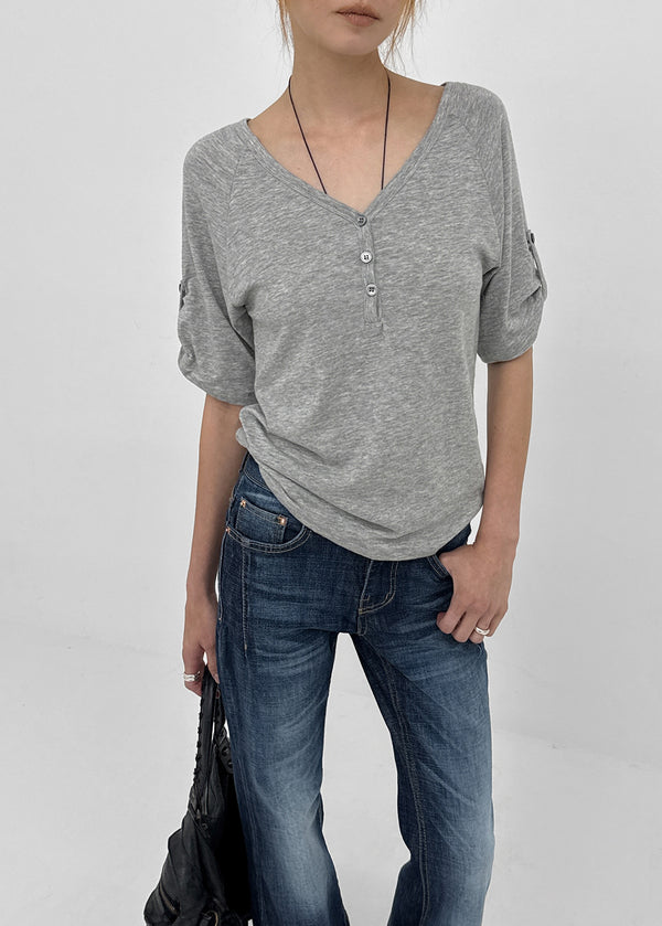 Lamber Button Roll-up Short Sleeve Tee