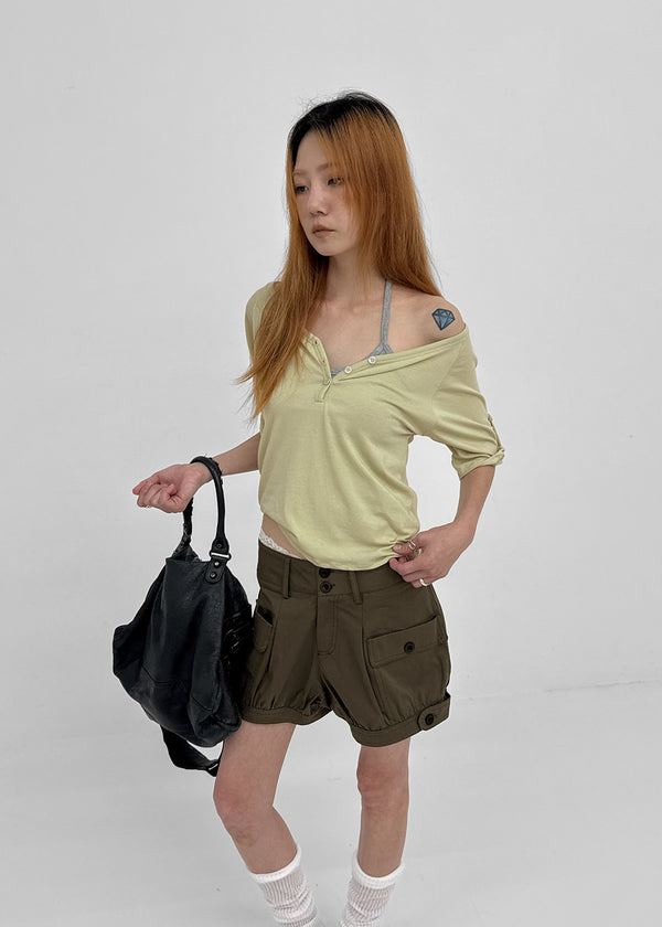 Lamber Button Roll-up Short Sleeve Tee