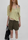 Lamber Button Roll-up Short Sleeve Tee