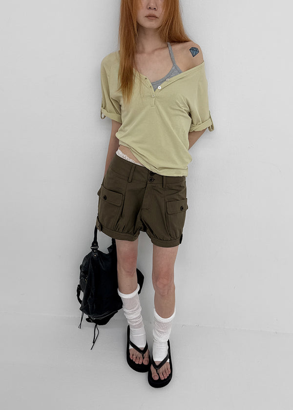 Lamber Button Roll-up Short Sleeve Tee
