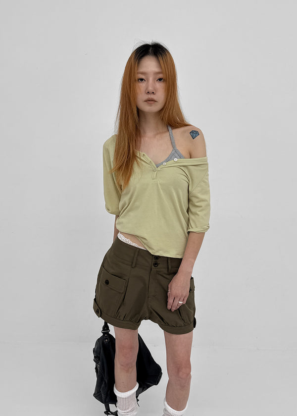 Lamber Button Roll-up Short Sleeve Tee