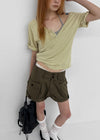 Lamber Button Roll-up Short Sleeve Tee