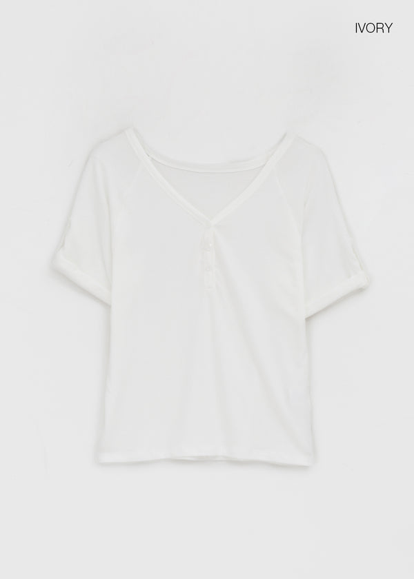 Lamber Button Roll-up Short Sleeve Tee