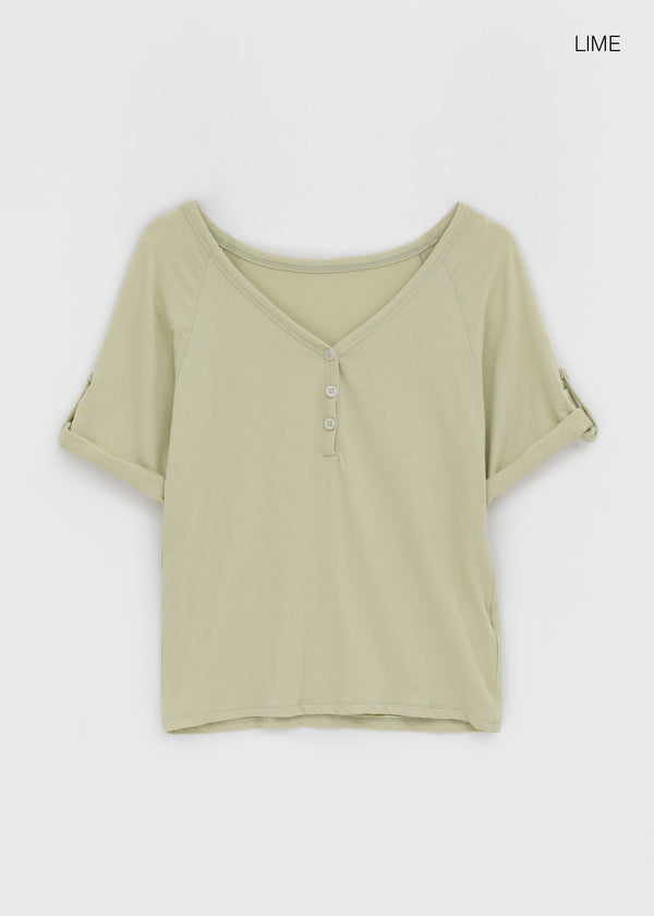 Lamber Button Roll-up Short Sleeve Tee