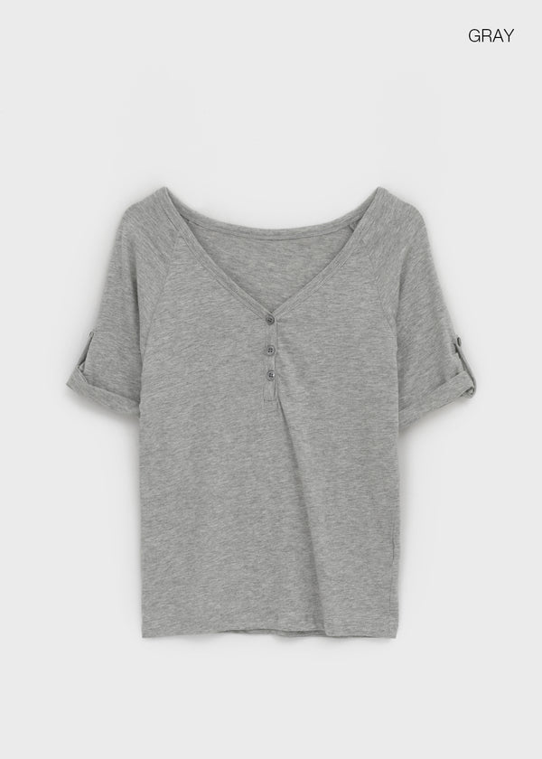 Lamber Button Roll-up Short Sleeve Tee