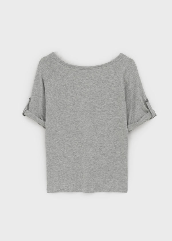 Lamber Button Roll-up Short Sleeve Tee