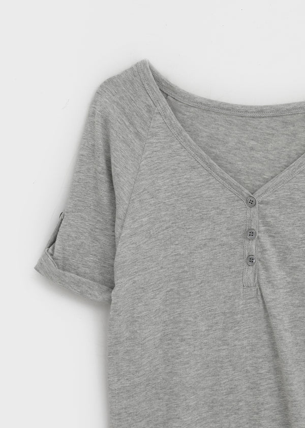 Lamber Button Roll-up Short Sleeve Tee