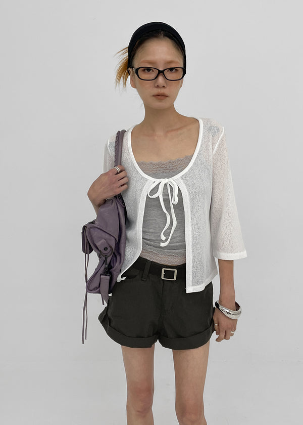 Binding 3/4 length knit cardigan