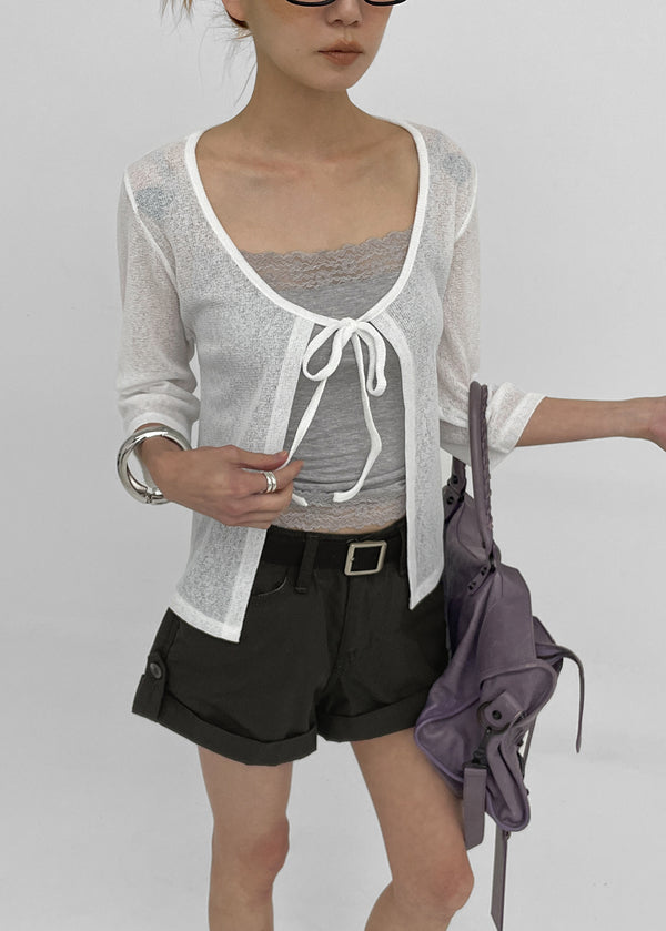Binding 3/4 length knit cardigan