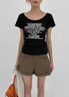 Miya Lettering U-neck Short Sleeve T-shirt