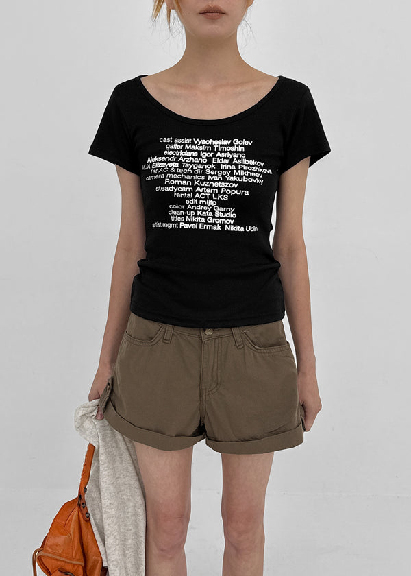 Miya Lettering U-neck Short Sleeve T-shirt