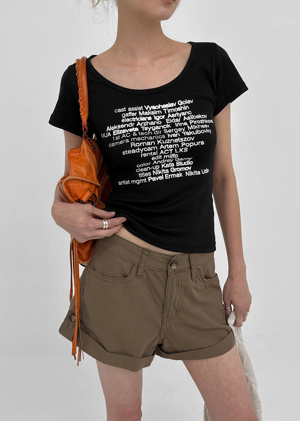 Miya Lettering U-neck Short Sleeve T-shirt