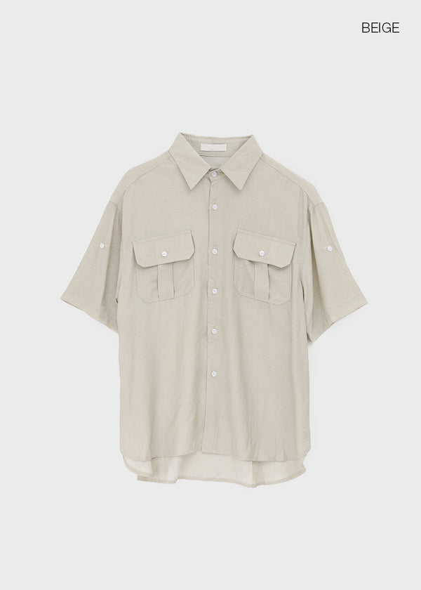 Optical Summer Roll-up Short Sleeve Shirt