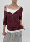 Kujan Button Roll-up 3/4 Sleeve T-shirt