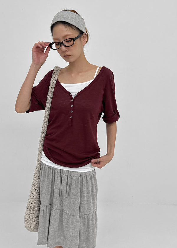 Kujan Button Roll-up 3/4 Sleeve T-shirt