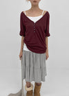 Kujan Button Roll-up 3/4 Sleeve T-shirt