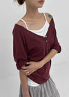 Kujan Button Roll-up 3/4 Sleeve T-shirt