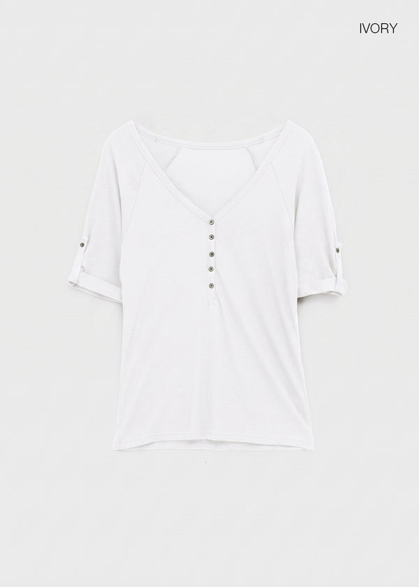 Kujan Button Roll-up 3/4 Sleeve T-shirt