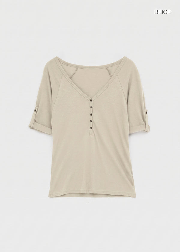 Kujan Button Roll-up 3/4 Sleeve T-shirt