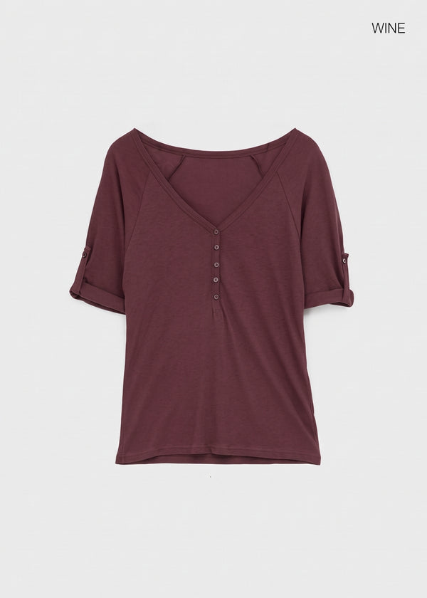 Kujan Button Roll-up 3/4 Sleeve T-shirt