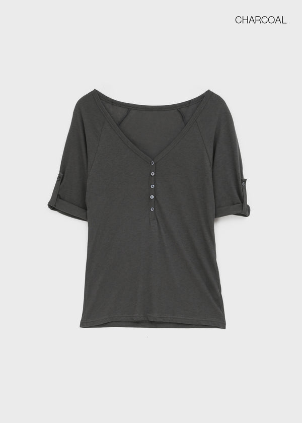 Kujan Button Roll-up 3/4 Sleeve T-shirt