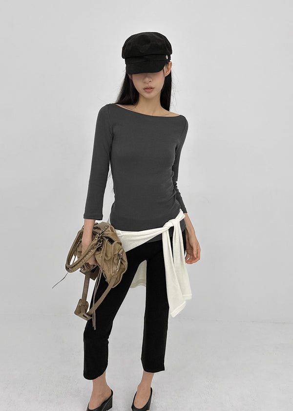 Wikiver Boat Neck Tencel 3/4 Bootie
