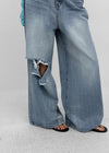 Lock Damage Wide Denim Pants