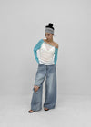 Lock Damage Wide Denim Pants