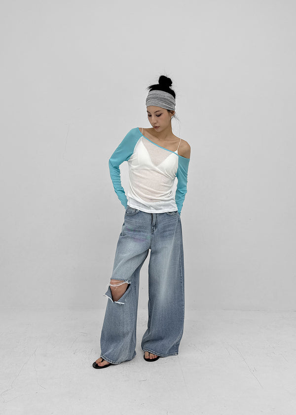 Lock Damage Wide Denim Pants