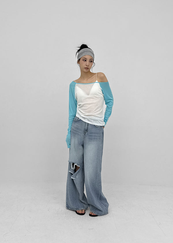 Lock Damage Wide Denim Pants