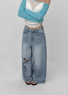 Lock Damage Wide Denim Pants