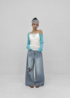 Lock Damage Wide Denim Pants