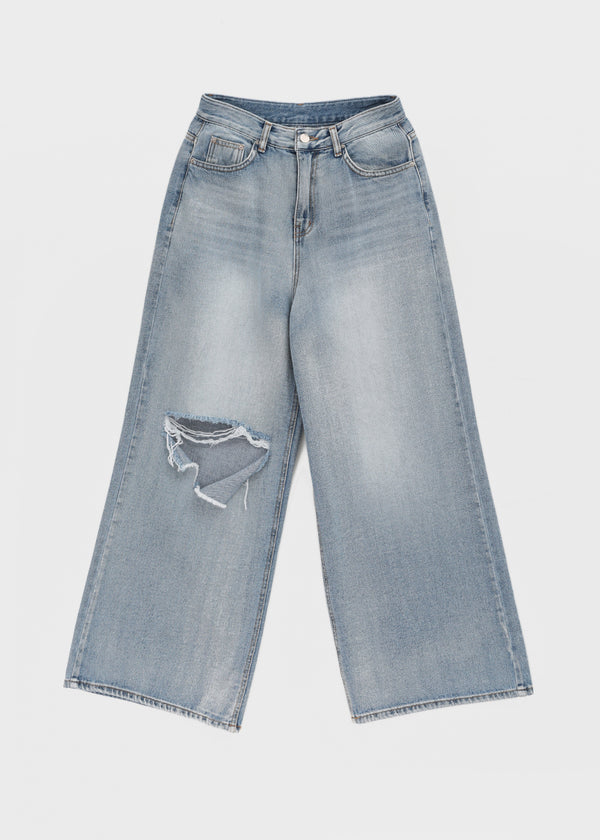 Lock Damage Wide Denim Pants