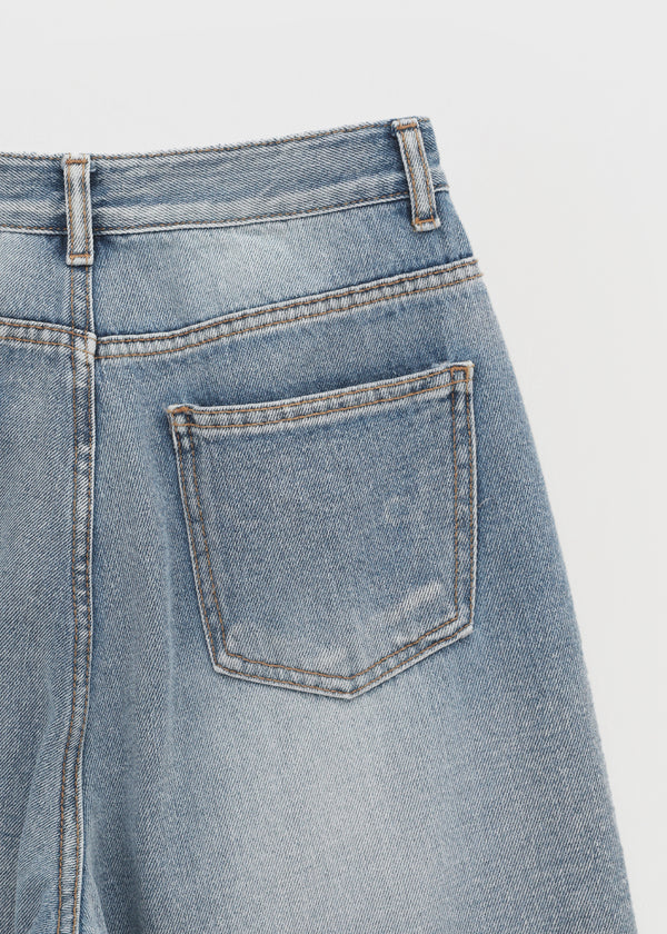 Lock Damage Wide Denim Pants