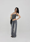 Warped low-waisted wide bootcut denim pants