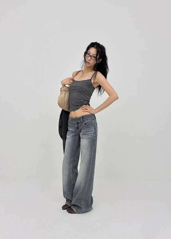Warped low-waisted wide bootcut denim pants