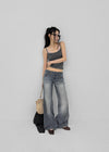 Warped low-waisted wide bootcut denim pants