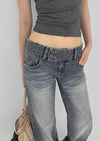 Warped low-waisted wide bootcut denim pants