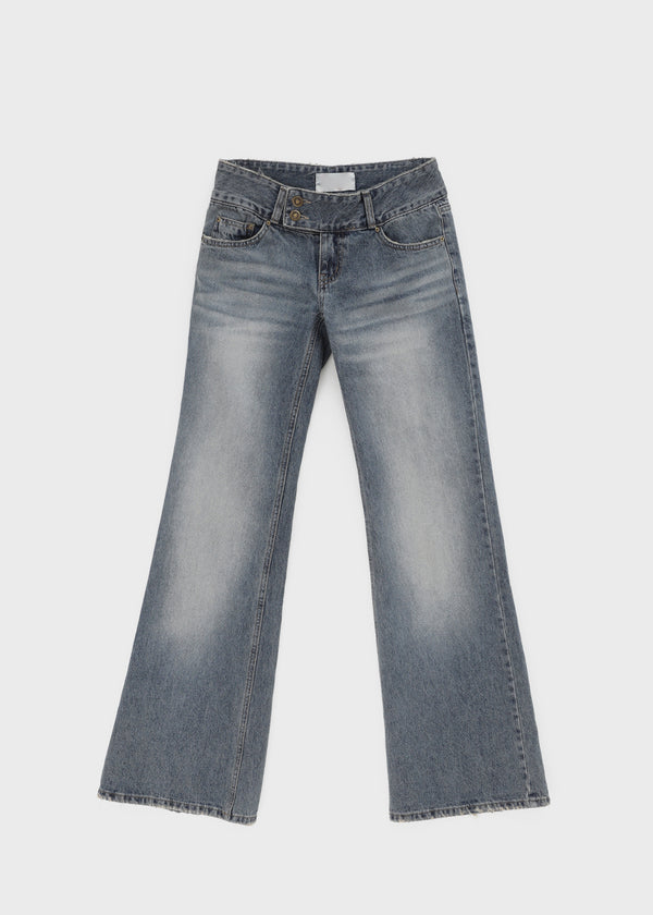 Warped low-waisted wide bootcut denim pants