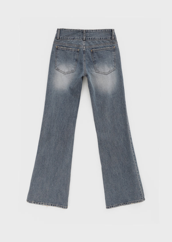 Warped low-waisted wide bootcut denim pants