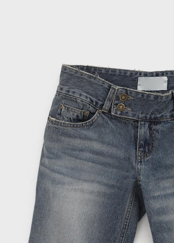 Warped low-waisted wide bootcut denim pants