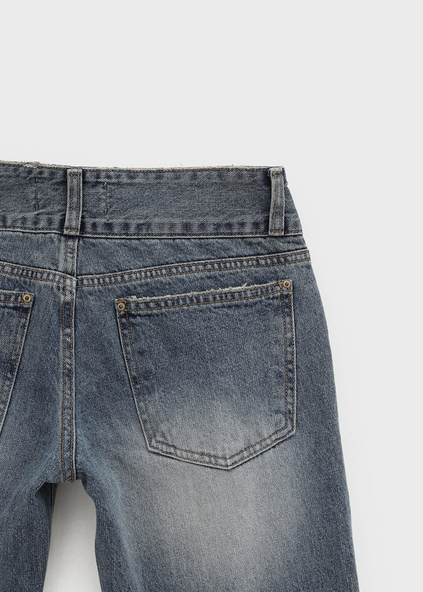 Warped low-waisted wide bootcut denim pants