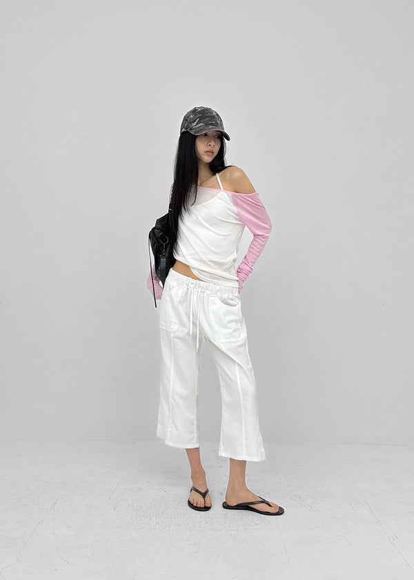 Cup Button Capri Elastic Pants