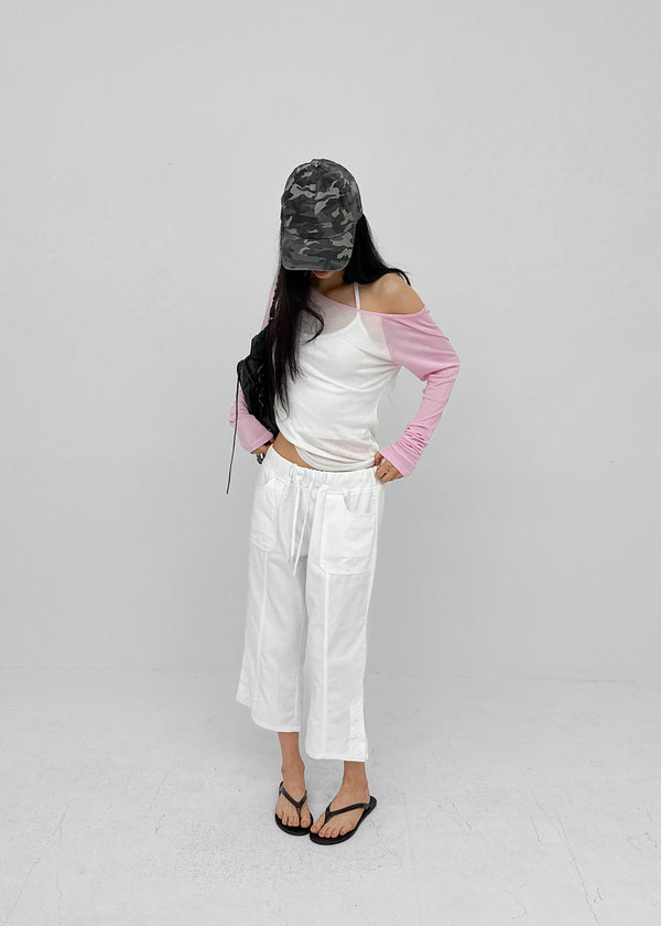 Cup Button Capri Elastic Pants