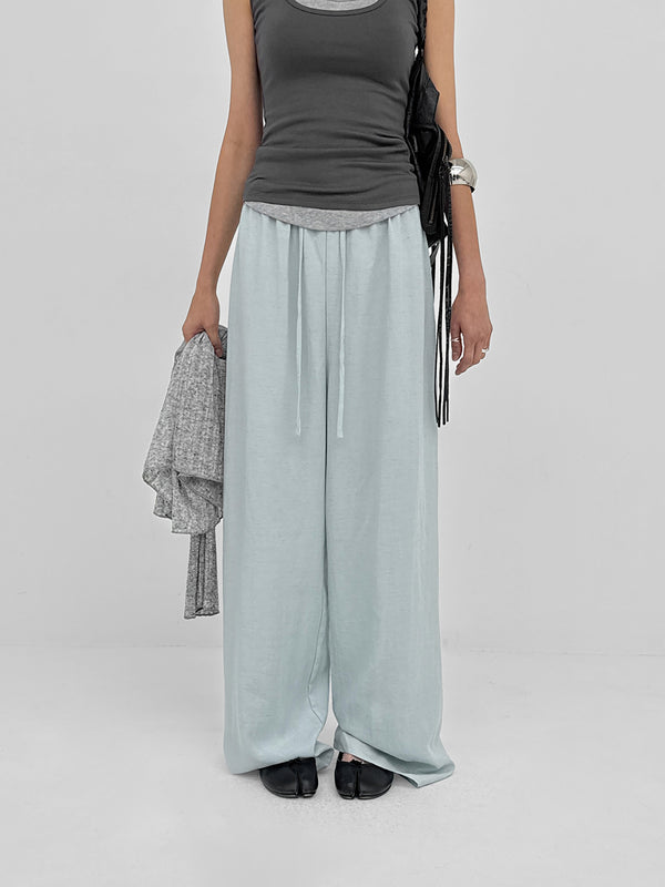 Titeon Linen Elastic Waist Wide Pants