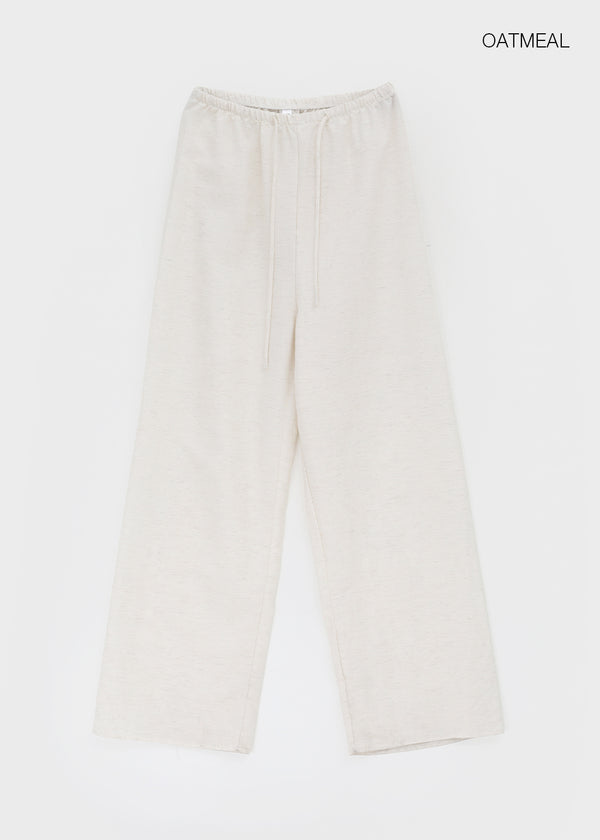 Titeon Linen Elastic Waist Wide Pants