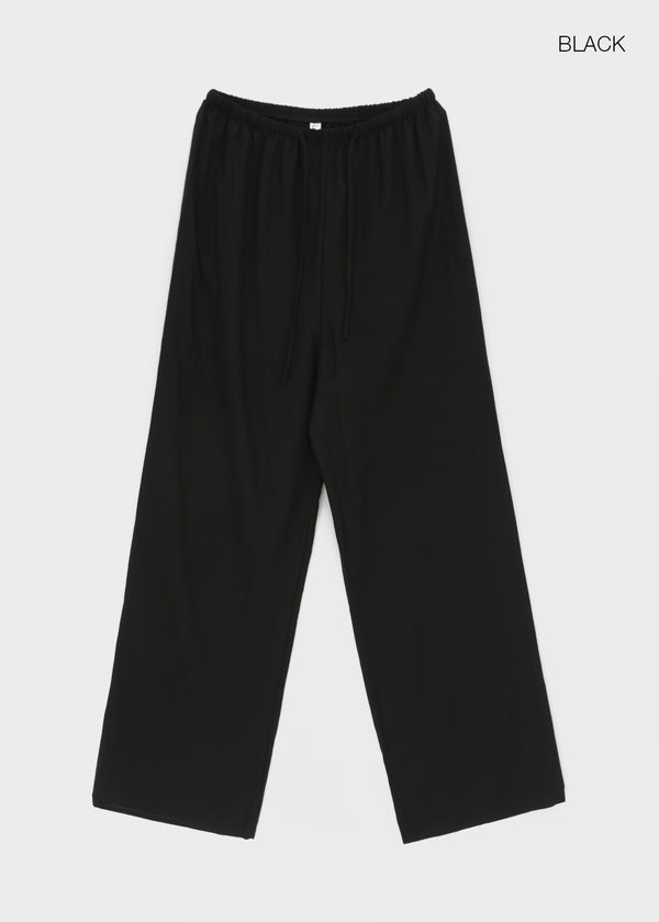 Titeon Linen Elastic Waist Wide Pants