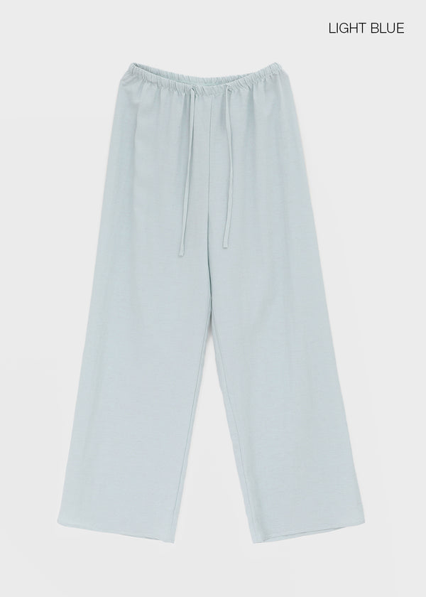 Titeon Linen Elastic Waist Wide Pants